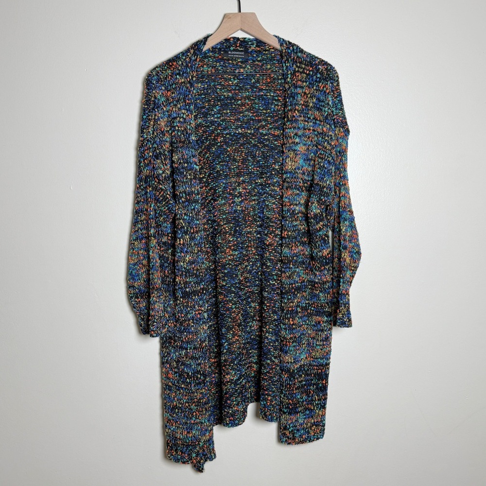 BloomChic Multicolor Confetti Knit Open Front Cardigan Longline Sweater US 14-16